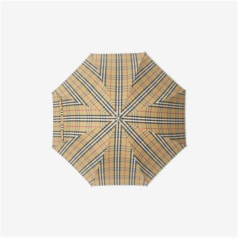 Check Nylon Cotton Umbrella in Buff 